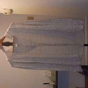 Roxy, medium, crochet open front hooded cardigan, Cream color